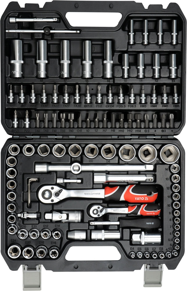 108 tlg Profi Satz Steckschlüssel Knarrenkasten Ratschenkasten Werkzeug 1/2" 1/4" Yato