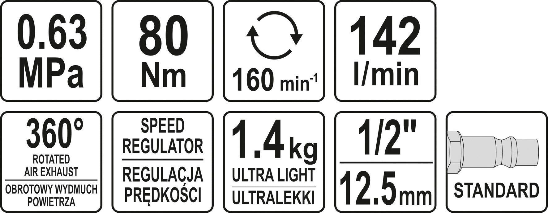 1/2 " Profi Druckluft Ratschte von Yato 80Nm RATSCHENSCHRAUBER