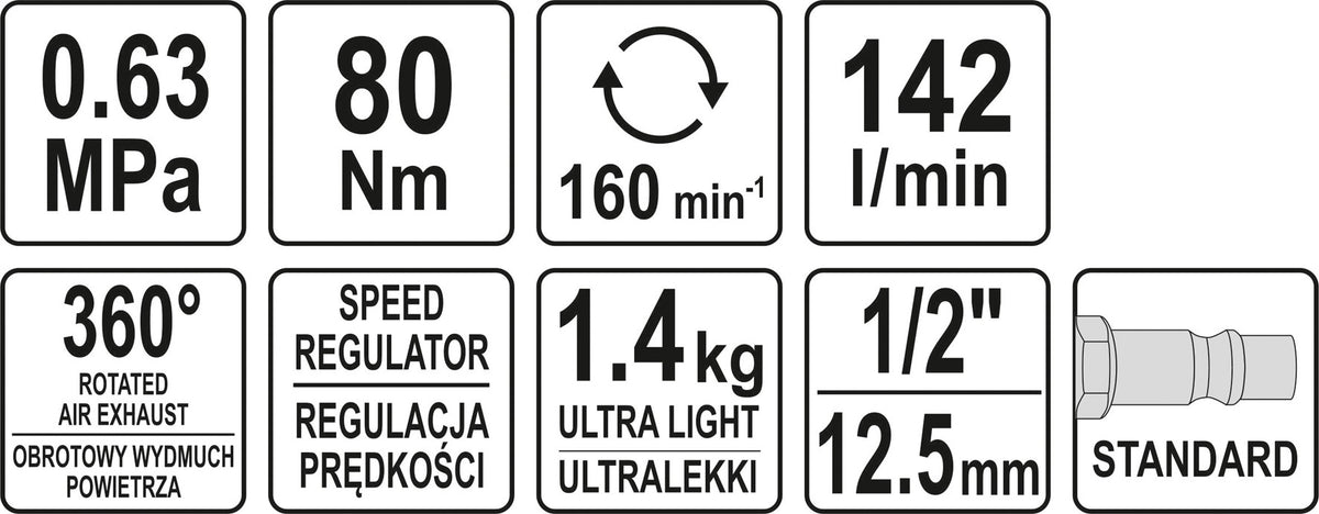 1/2 " Profi Druckluft Ratschte von Yato 80Nm RATSCHENSCHRAUBER