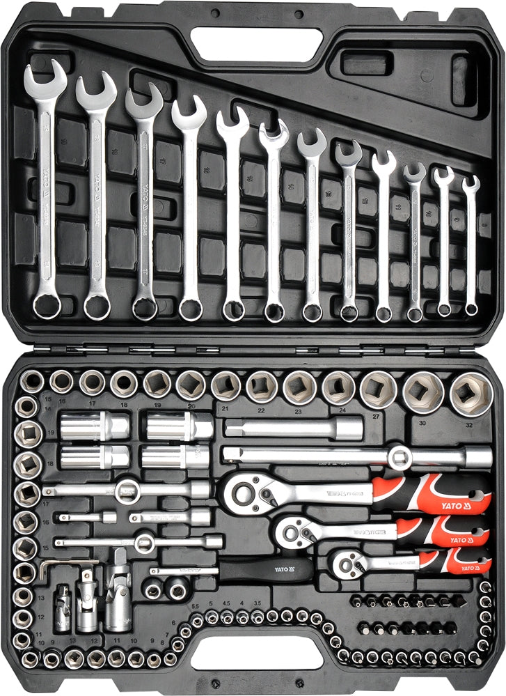 111 tlg Profi Satz Steckschlüssel Gabelschlüssel Ratschenkasten Werkzeug 1/2" 3/8'' 1/4" Yato
