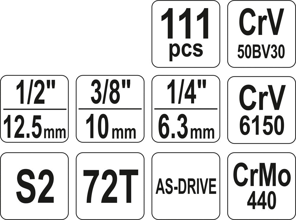 111 tlg Profi Satz Steckschlüssel Gabelschlüssel Ratschenkasten Werkzeug 1/2" 3/8'' 1/4" Yato