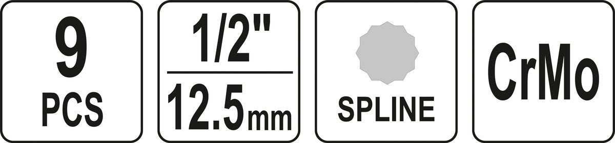 Yato 9 tlg. Satz IMPACT Innen Vielzahn - Nüsse M4 - M16 Schlagschrauber CrMo XZN