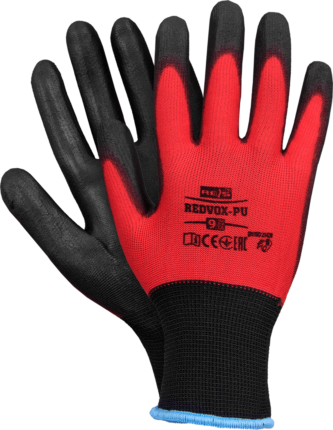 12 Paar Arbeitshandschuhe Montagehandschuhe PU Redvox-PU Gr. 8-10 schwarz