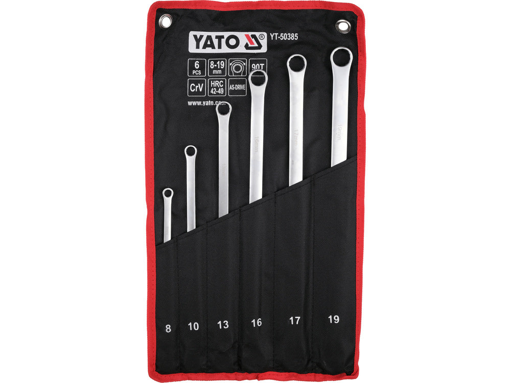 YATO YT-50385 Ratschenringschlüssel-Satz 6-teilig – Extra Lang, 8–19 mm, 90 Zähne