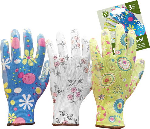 3 Paar Garten und Haushalts Handschuhe Nitril Beschichtet