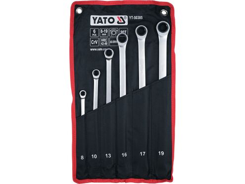 YATO YT-50385 Ratschenringschlüssel-Satz 6-teilig – Extra Lang, 8–19 mm, 90 Zähne