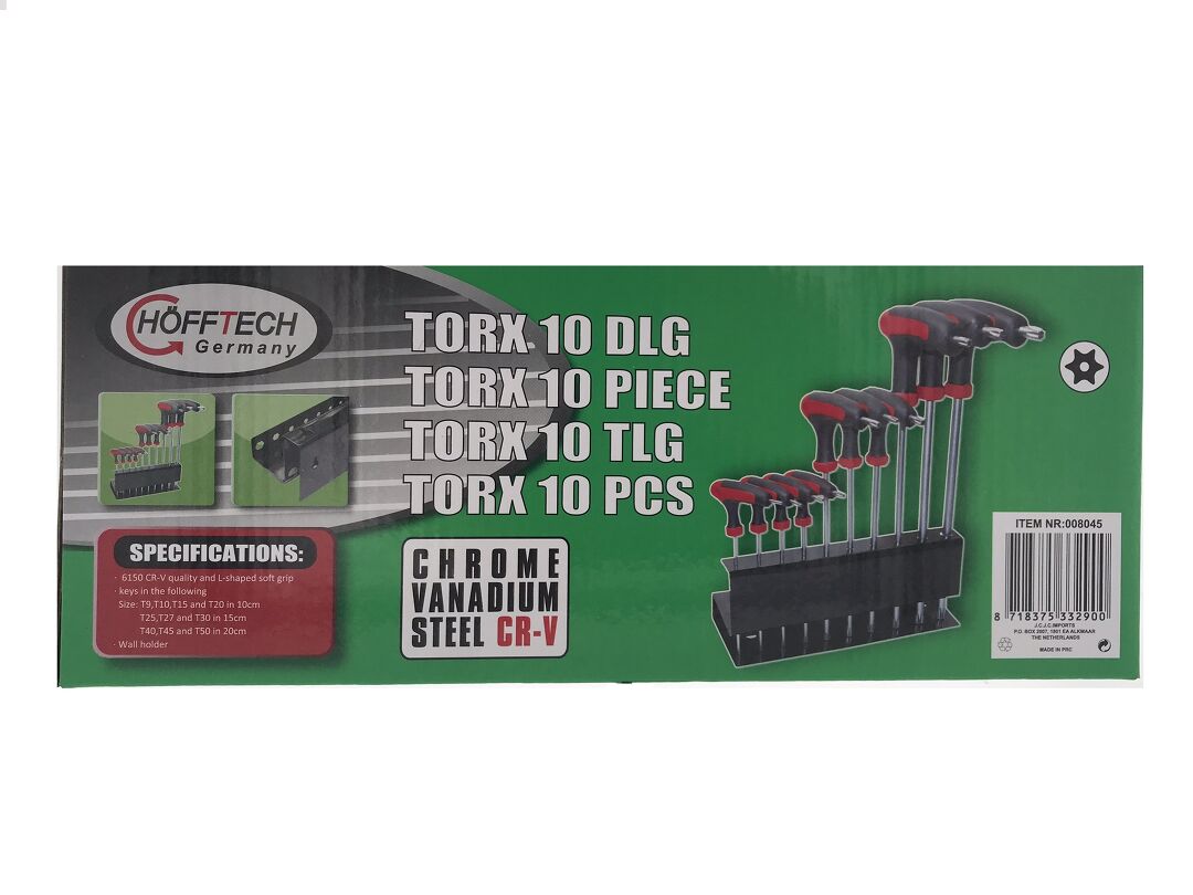 Torx T-schlüssel Set mit Wandhalterung 10 tlg. T9-T50