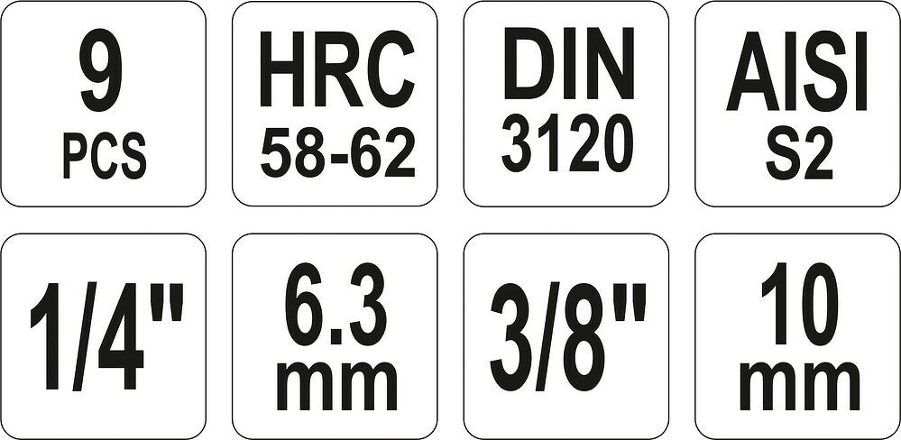 9 tlg. Innensechskannt Steckschlüssel Satz von Yato 2-12 mm