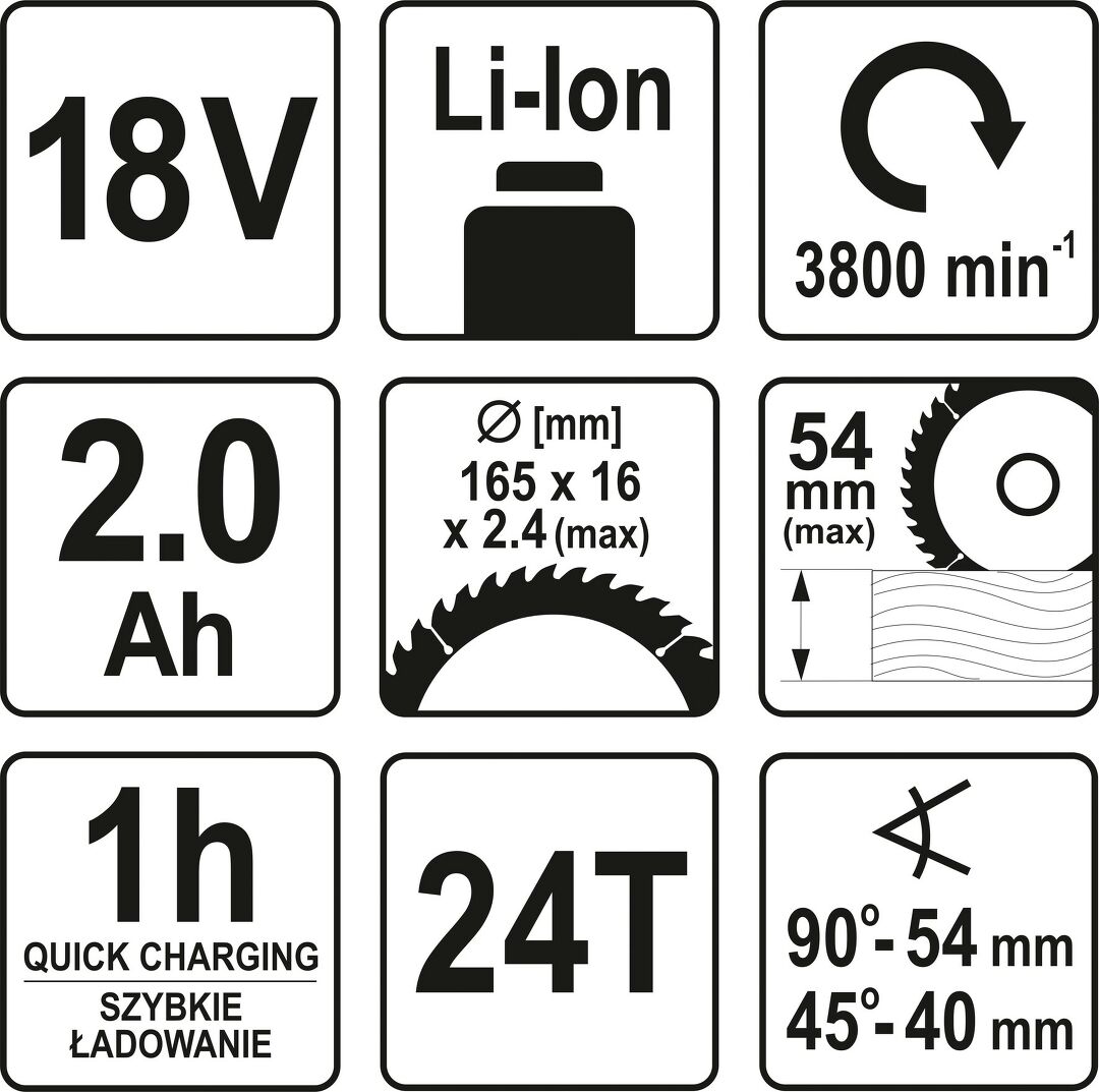 18 V Akku Handkreissäge inkl. 2.0 Ah Akku und Schnellladegerät 165 mm