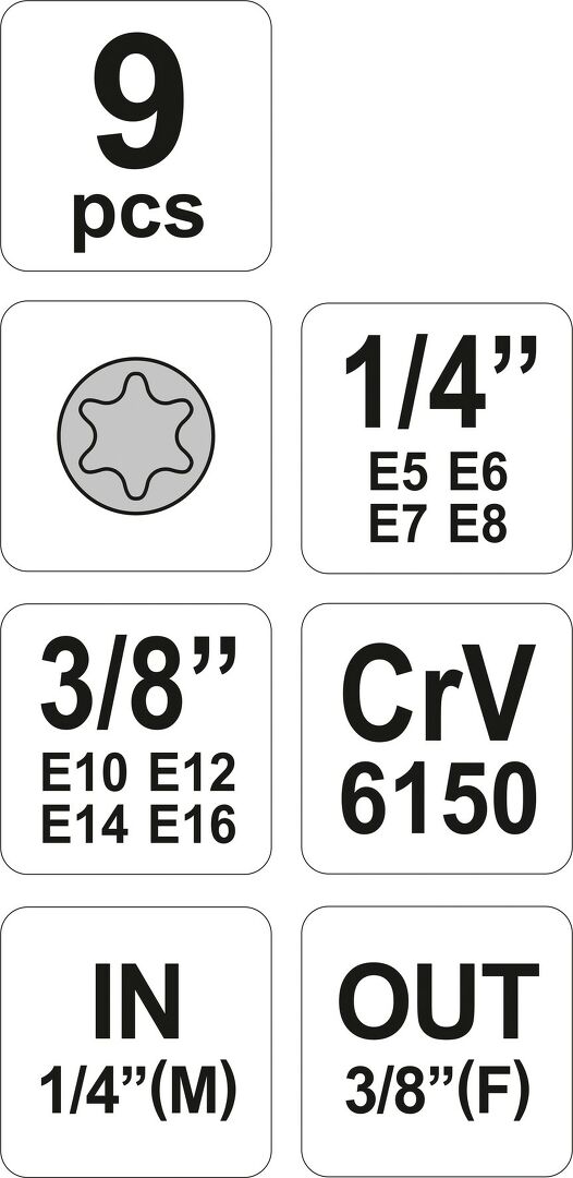 9 Tlg. E Torx Stecknuss Set E5-E16 YT-0520 Yato