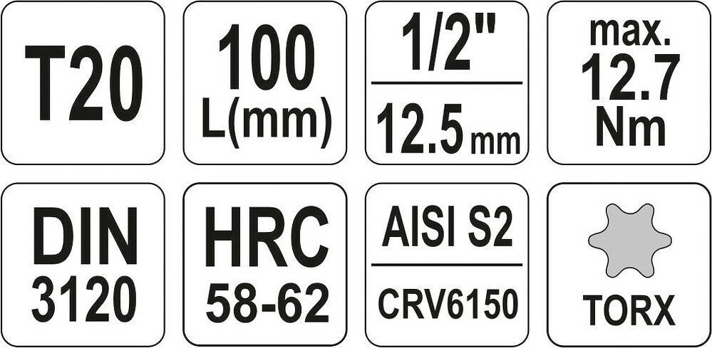 Yato Profi 1/2  Torx T20 - T70 Stecknuss Länge 100 mm