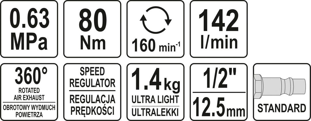 1/2  Profi Druckluft Ratschte von Yato 80Nm RATSCHENSCHRAUBER