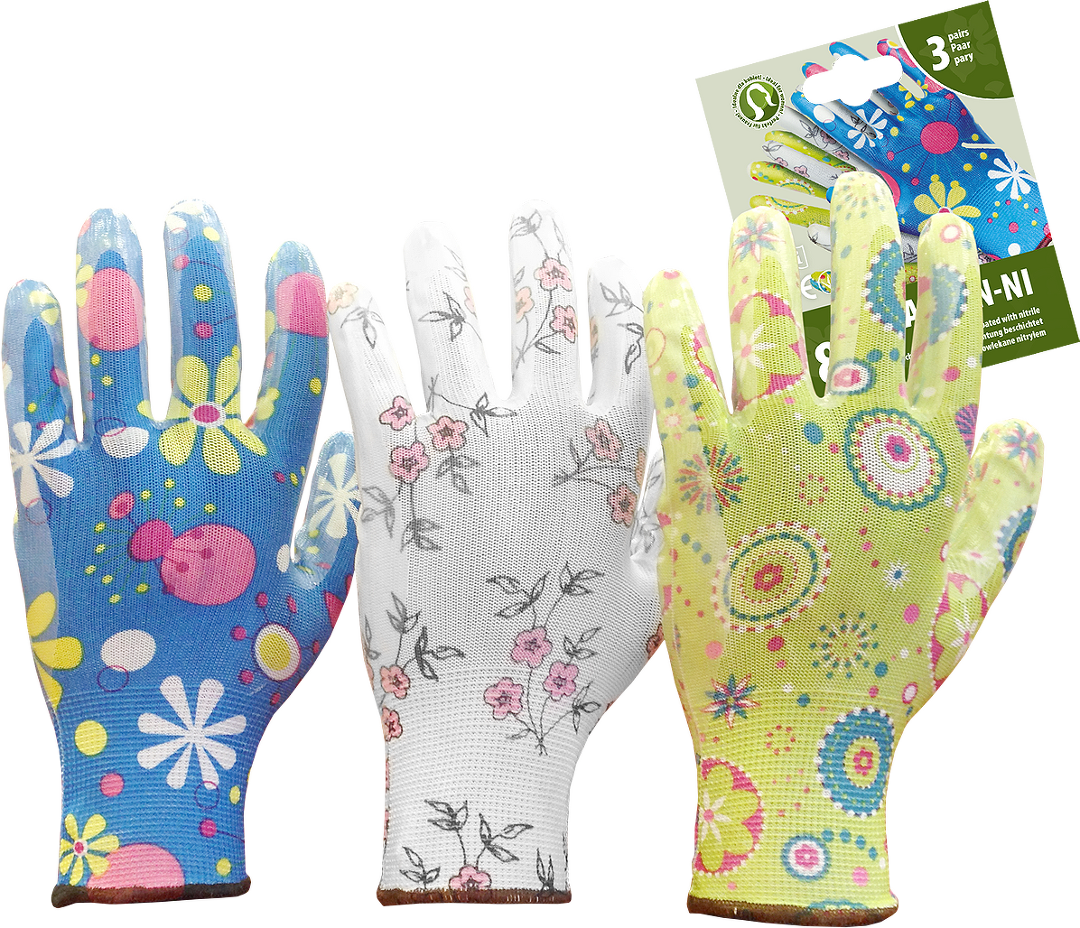 3 Paar Garten und Haushalts Handschuhe Nitril Beschichtet