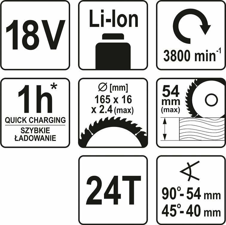 18 V Akku Handkreissäge Solo ohne Akku und Schnellladegerät 165 mm