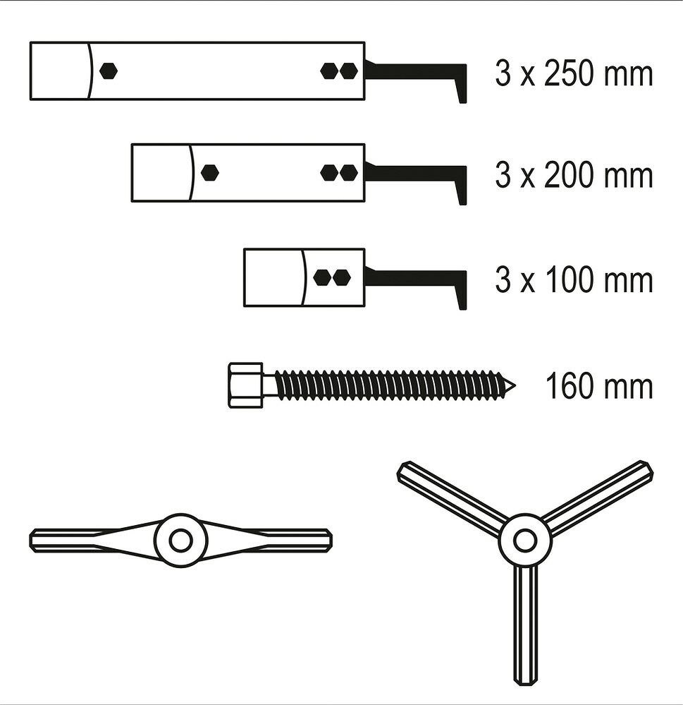 Profi ZAHNRAD- UND LAGERABZIEHER SET 100-250 MM, 12 IN 1 Yato YT-25105