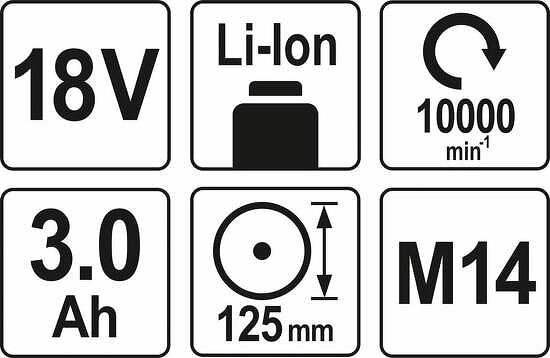 18 V Profi Akku Winkelschleifer 125 mm inkl. 2 x 3,0 Ah Akku und Schnellladegerät