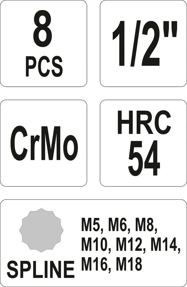 Yato 8 tlg. Satz Vielzahn - Nüsse M5 - M18 Schlagschrauber CrMo XZN