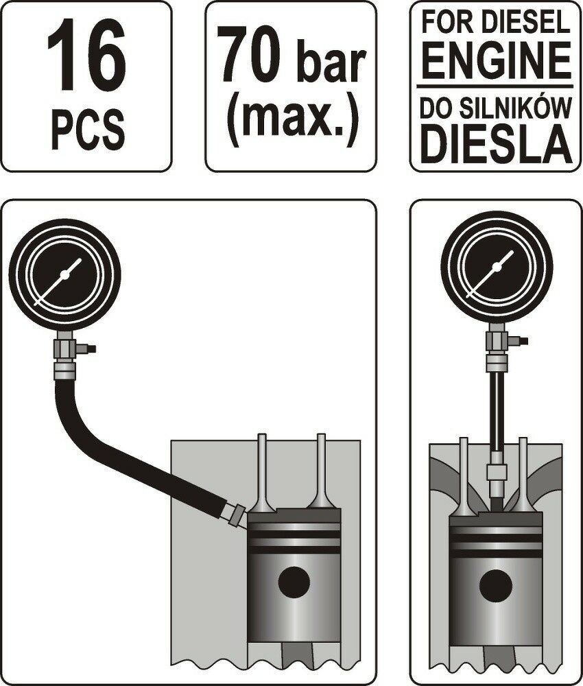 Kompressionsprüfer Diesel 16 tlg. YT-7307