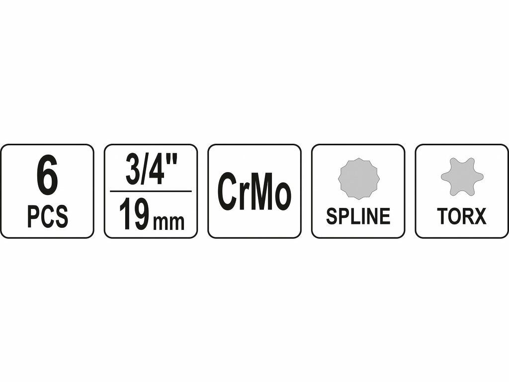 Yato 6 tlg. Torx / Vielzahn XZN T70-T100 M16,M18 Schlagschrauber CrMo 3/4