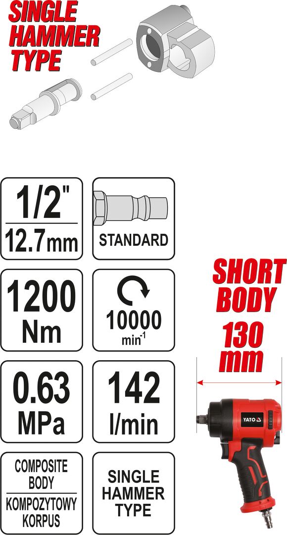 Yato Profi mini 1/2 Druckluft-Schlagschrauber 1200 NM YT-09515