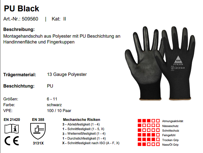 10 Paar PU Black Montagehandschuh aus Polyester/PU