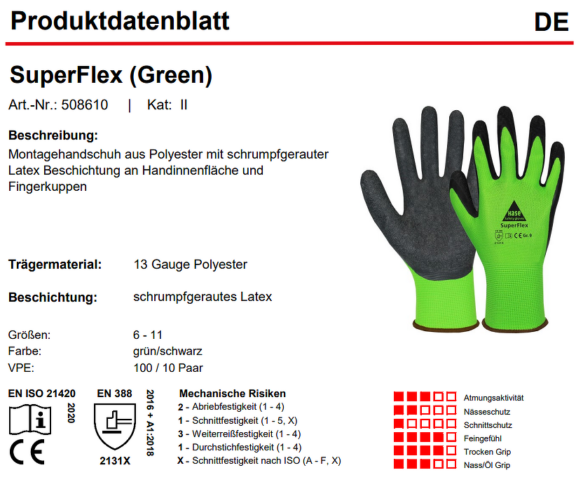10 Paar Arbeitshandschuhe Super Flex Hase Safety Gloves