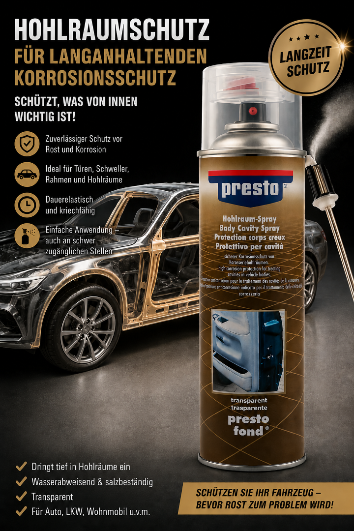 Presto Hohlraumversiegelung 500ml Effektiver Korrosionsschutz für Fahrzeuge