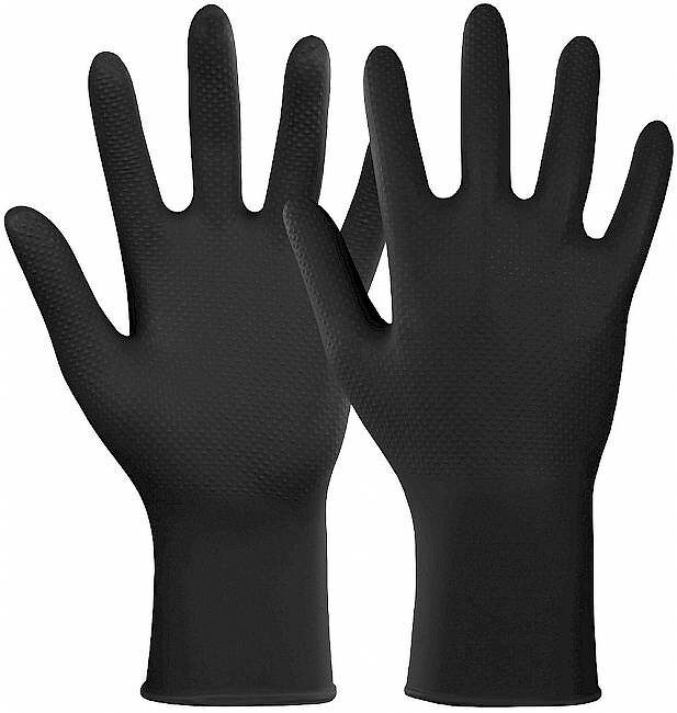 Hase XTRA GRIP BLACK Nitril Einweghandschuhe mit Diamond-Grip – Schwarz, puderfrei, 50 Stück
