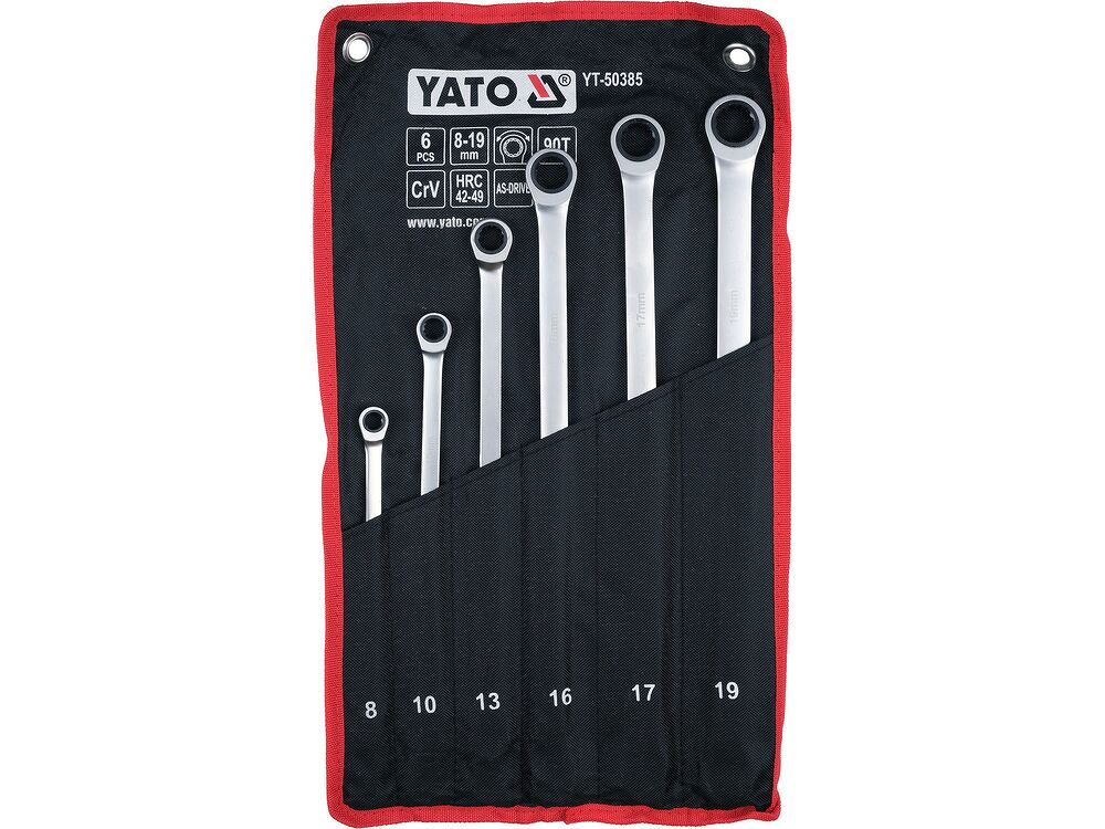 YATO YT-50385 Ratschenringschlüssel-Satz 6-teilig – Extra Lang, 8–19 mm, 90 Zähne