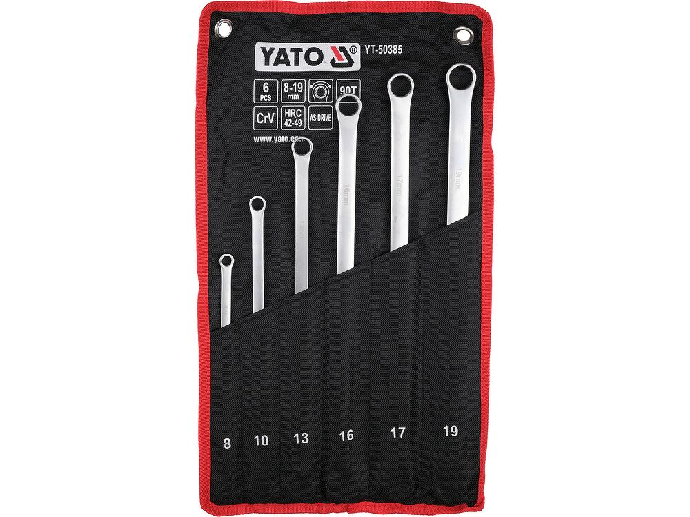 YATO YT-50385 Ratschenringschlüssel-Satz 6-teilig – Extra Lang, 8–19 mm, 90 Zähne