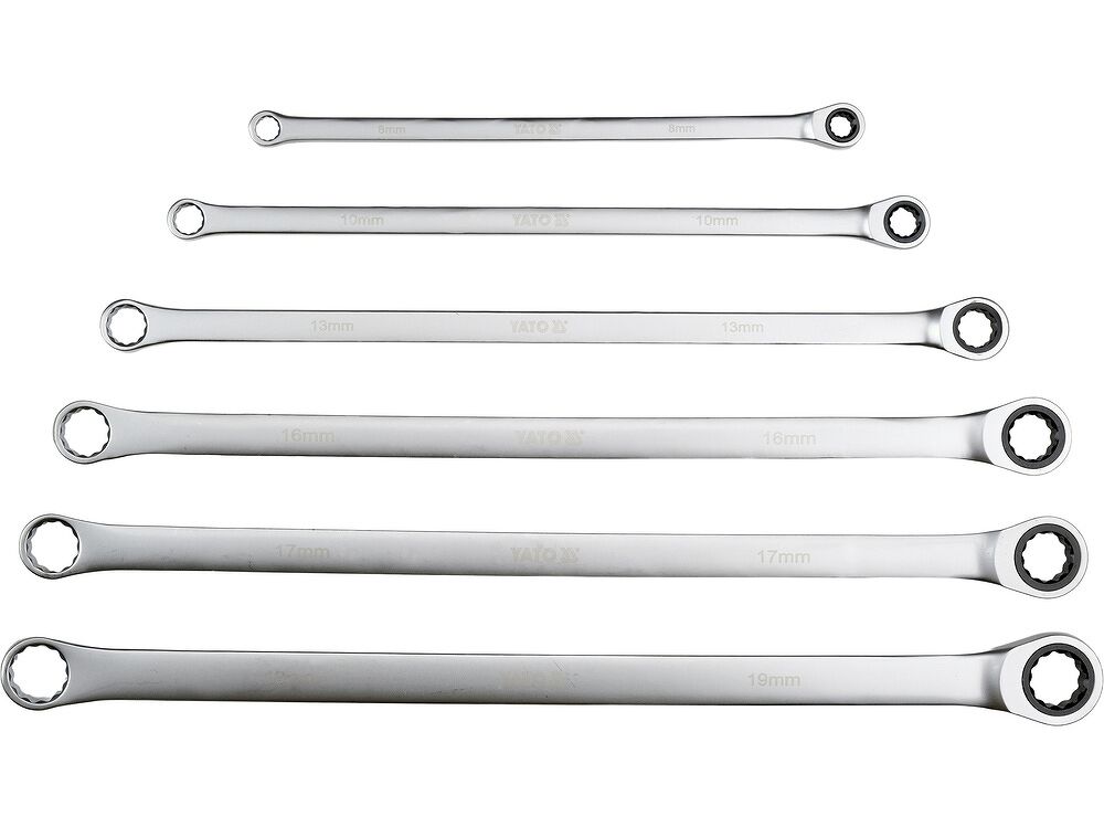 YATO YT-50385 Ratschenringschlüssel-Satz 6-teilig – Extra Lang, 8–19 mm, 90 Zähne