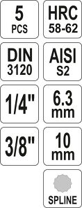 5 tlg. Vielzahn Satz XZN von Yato M5, M6, M8, M10, M12