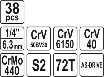 Profi 38 Teiliger 1/4 Zoll Steckschlüssel Satz YT-14471
