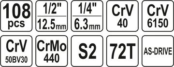 108 tlg Profi Satz Steckschlüssel Knarrenkasten Ratschenkasten Werkzeug 1/2 1/4 Yato