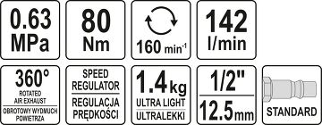 1/2  Profi Druckluft Ratschte von Yato 80Nm RATSCHENSCHRAUBER