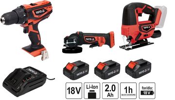 3 Tlg. Akku Werkzeug Set. Akkuschrauber, Akkuwinkelschleifer, Akku Stichsäge 3 x 2Ah Akku