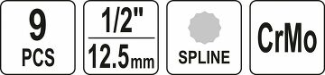 Yato 9 tlg. Satz IMPACT Innen Vielzahn - Nüsse M4 - M16 Schlagschrauber CrMo XZN