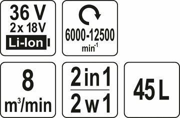 YT-85175 2x 18 V 36 V Akku Laubblässer Sauger ohne Ladegerät und Akku