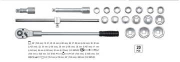 20 tlg Profi Satz Steckschlüssel Knarrenkasten Ratschenkasten Werkzeug 3/4 Yato