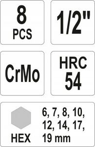 Yato 8 tlg. Satz Innen Sechskannt  6-19 mm Schlagschrauber CrMo HEX