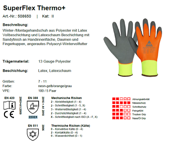 SuperFlex Thermo+ Winter Arbeitshandschuhe gefüttert wasserdicht