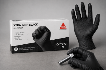 Hase XTRA GRIP BLACK Nitril Einweghandschuhe mit Diamond-Grip – Schwarz, puderfrei, 50 Stück