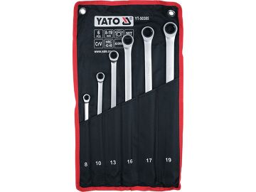 YATO YT-50385 Ratschenringschlüssel-Satz 6-teilig – Extra Lang, 8–19 mm, 90 Zähne